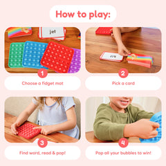 The Fidget Game tarjetas CVC desplegadas para práctica de lectura rápida