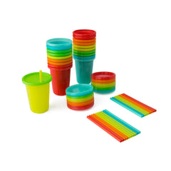 The First Years vista frontal del pack de 20 vasos, ahorro y conveniencia