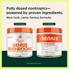 The Genius Brand cápsulas en mano para comparar tamaño y dosificación