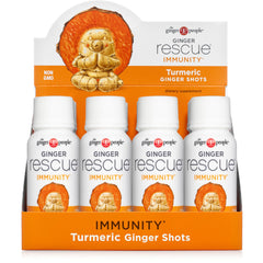 The Ginger People front packaging showing a 2 fl oz turmeric ginger shot for quick energy