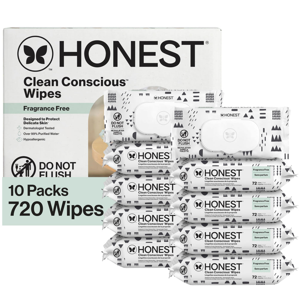 The Honest Company paquete frontal Pattern Play mostrando 720 unidades y beneficio ambiental
