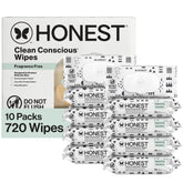 The Honest Company paquete frontal Pattern Play mostrando 720 unidades y beneficio ambiental