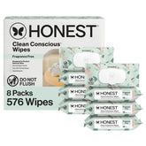 The Honest Company paquete frontal mostrando 576 toallitas y beneficio de gran cantidad
