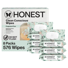 The Honest Company paquete frontal mostrando 576 toallitas y beneficio de gran cantidad