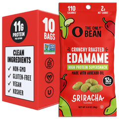 The Only Bean paquete frontal sriracha, muestra crujiente y conveniente