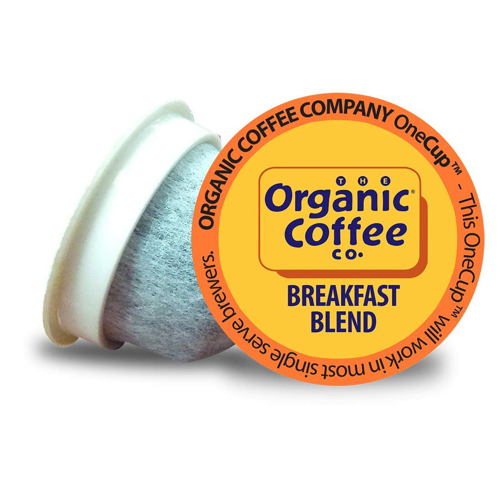 The Organic Coffee Co. caja frontal mostrando 36 cápsulas y beneficio conveniencia