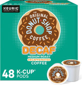 The Original Donut Shop caja de 48 K-Cup mostrando compatibilidad Keurig y conveniencia