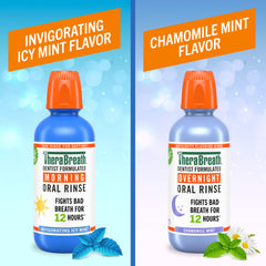 TheraBreath detalle de la etiqueta AM con beneficios y sabor Icy Mint