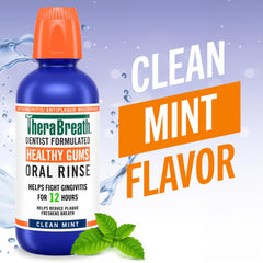 TheraBreath primer plano de etiqueta con ingredientes y usos claros