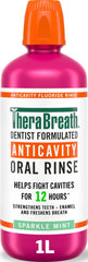 TheraBreath botella frontal 1 litro mostrando etiqueta y tamaño para uso familiar