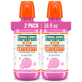 TheraBreath vista frontal del pack de dos botellas con protección anticaries