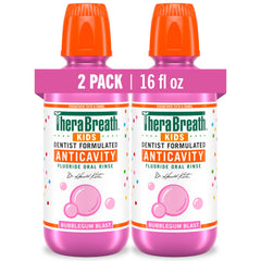 TheraBreath vista frontal del pack de dos botellas con protección anticaries