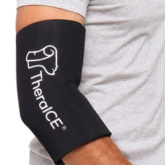 TheraICE envase frontal mostrando la manga compresiva y beneficio de terapia localizada