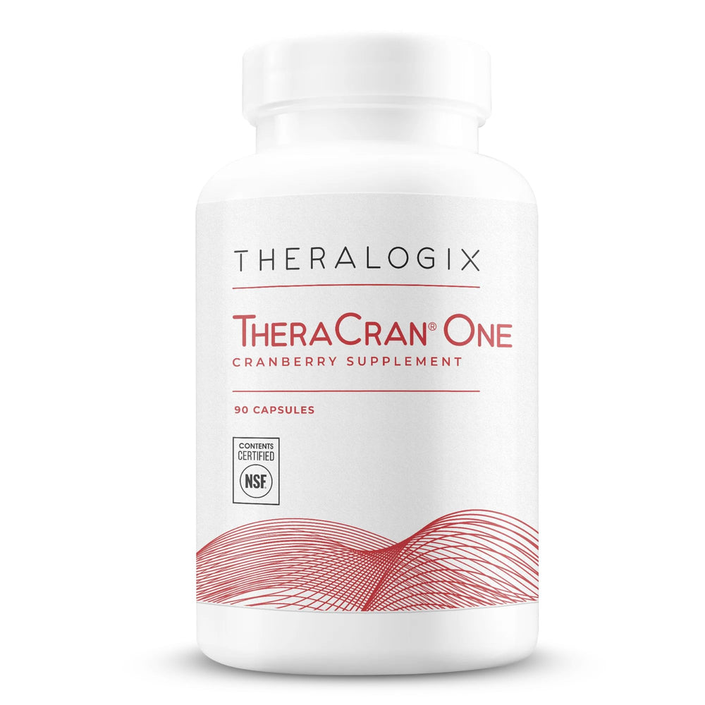 Theralogix TheraCran frente del envase que indica certificación NSF y beneficios