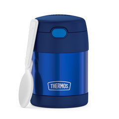 THERMOS FUNtainer frontal azul marino mostrando diseño compacto y cierre seguro