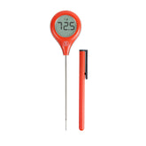 ThermoWorks ThermoPop 2 vista frontal en color cayenne pepper red mostrando carcasa y logo, rápido acceso