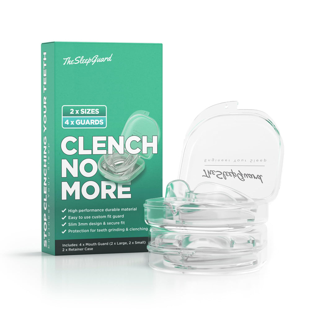TheSleepGuard frontal del pack mostrando las cuatro férulas y estuches protectores