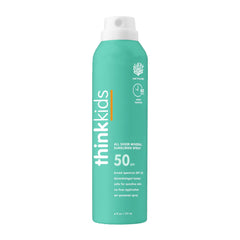Thinkkids frente del envase mostrando SPF 50+ y formato spray, protección rápida