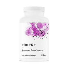 THORNE envase frontal de Advanced Bone Support mostrando presentación y beneficios