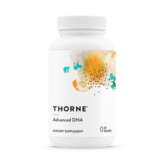 THORNE envase frontal Advanced DHA mostrando concentración y formato