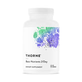THORNE envase frontal de Basic Nutrients 2/Day mostrando diseño y tamaño práctico