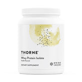 THORNE envase frontal de Whey Protein Isolate con información clara y beneficio de proteína por porción