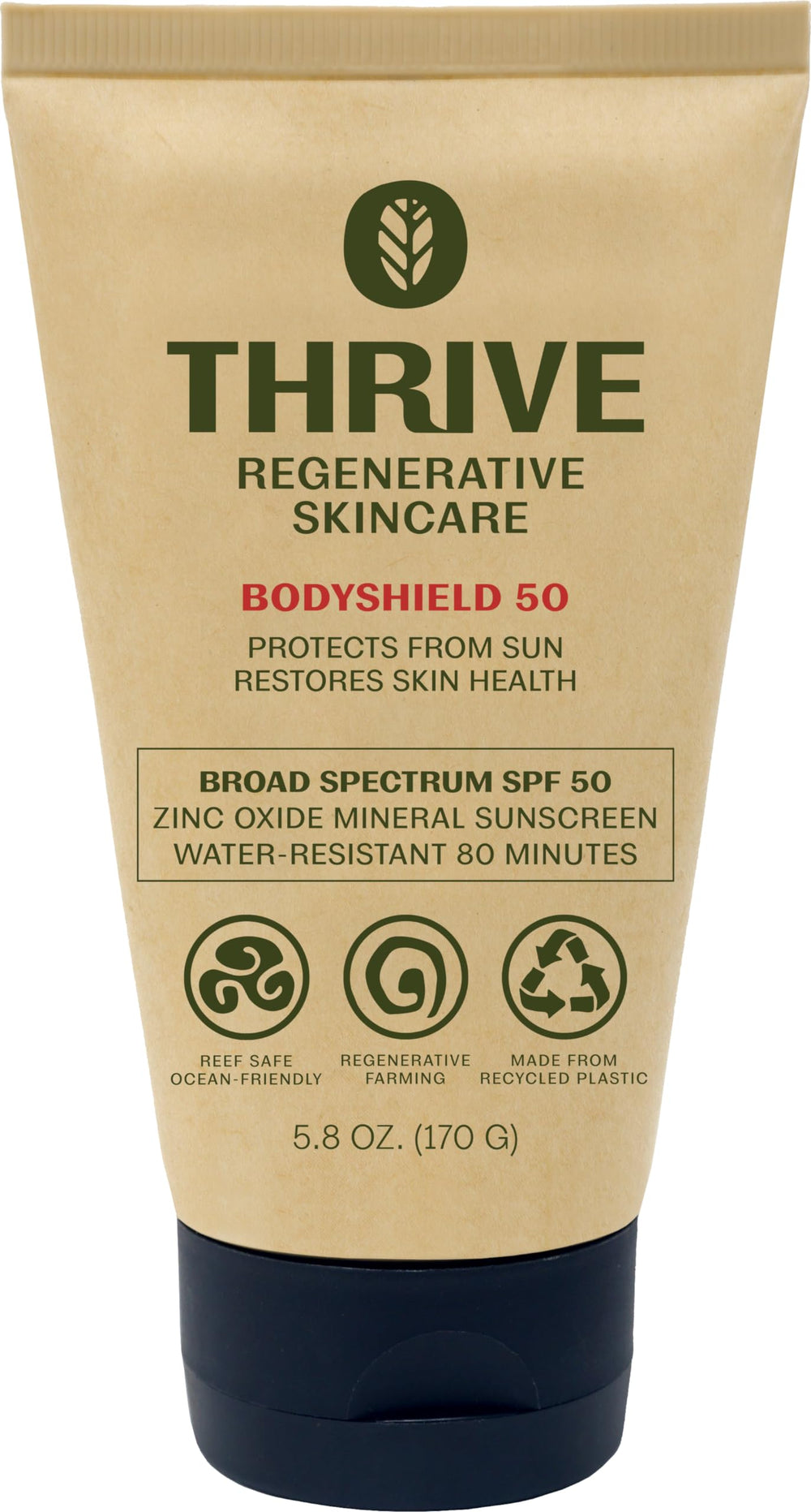 Thrive Natural Care frente del tubo mostrando diseño y tamaño práctico