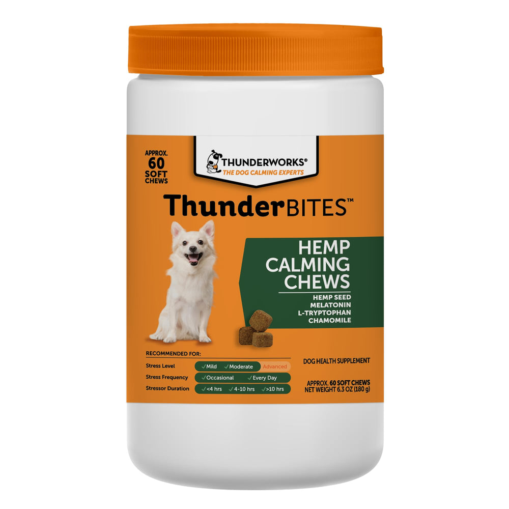 ThunderBites envase frontal mostrando 60 masticables y beneficios calmantes