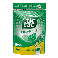 Tic Tac bolsa frontal mostrando sello resellable y ahorro de porciones