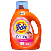 Tide con Downy frente del empaque mostrando tamaño y aroma April Fresh