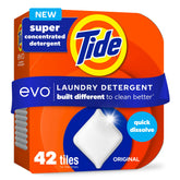 Tide evo frente del empaque mostrando caja reciclable y beneficio ecológico