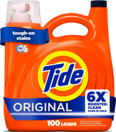 Tide frente del envase mostrando 125 fl oz y beneficio de 100 lavados