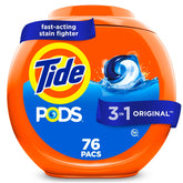 Tide tarro frontal mostrando 76 cápsulas y fácil almacenamiento