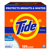 Tide envase frontal 143 oz mostrando cantidad y aroma original, limpieza potente