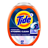 Tide paquete frontal mostrando 45 cápsulas y dosificación fácil