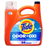 Tide Ultra Odor Defense vista frontal mostrando envase grande y uso prolongado