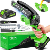 Tietoc mini chainsaw front view showing compact design and easy handling