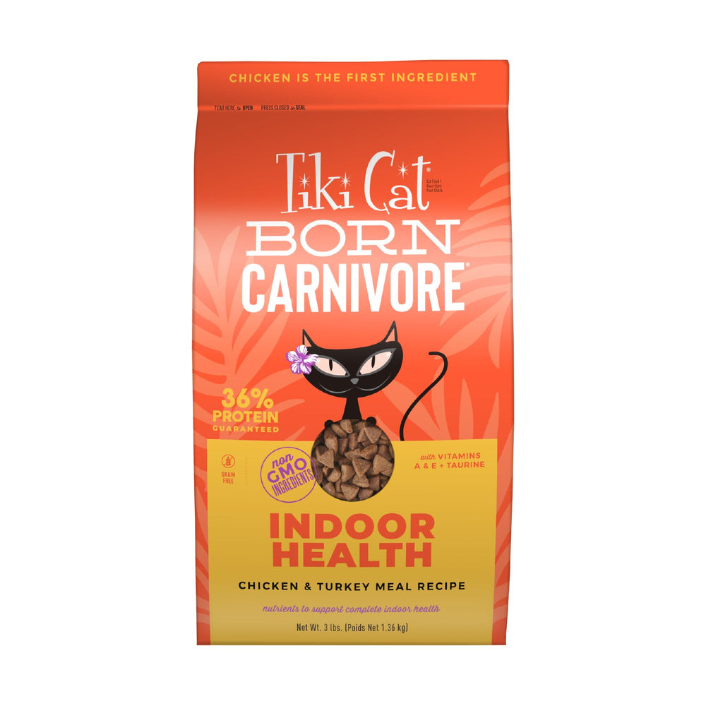 TIKI PETS bolsa frontal con receta pollo y pavo, muestra presentación clara