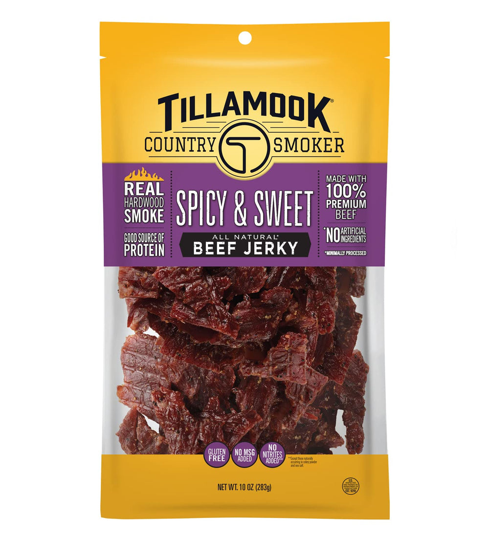 Tillamook empaque frontal Spicy & Sweet mostrando 10 oz y sabor auténtico