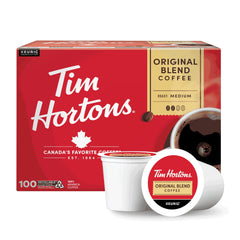 Tim Hortons frente del empaque K-Cup mostrando 100 cápsulas y conveniencia