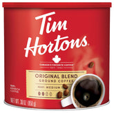 Tim Hortons lata frontal mostrando el diseño y facilidad de almacenamiento