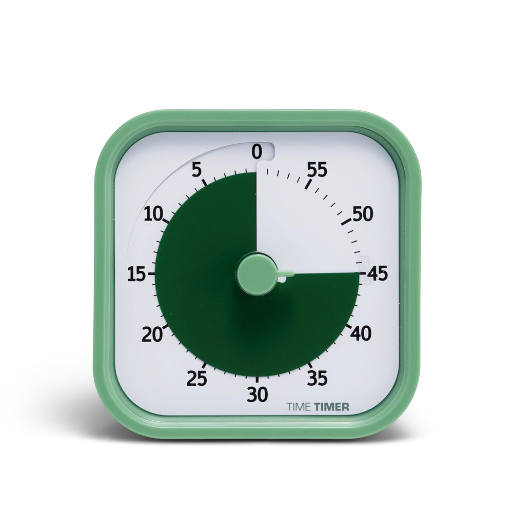 TIME TIMER vista frontal Fern Green mostrando disco rojo y lectura clara