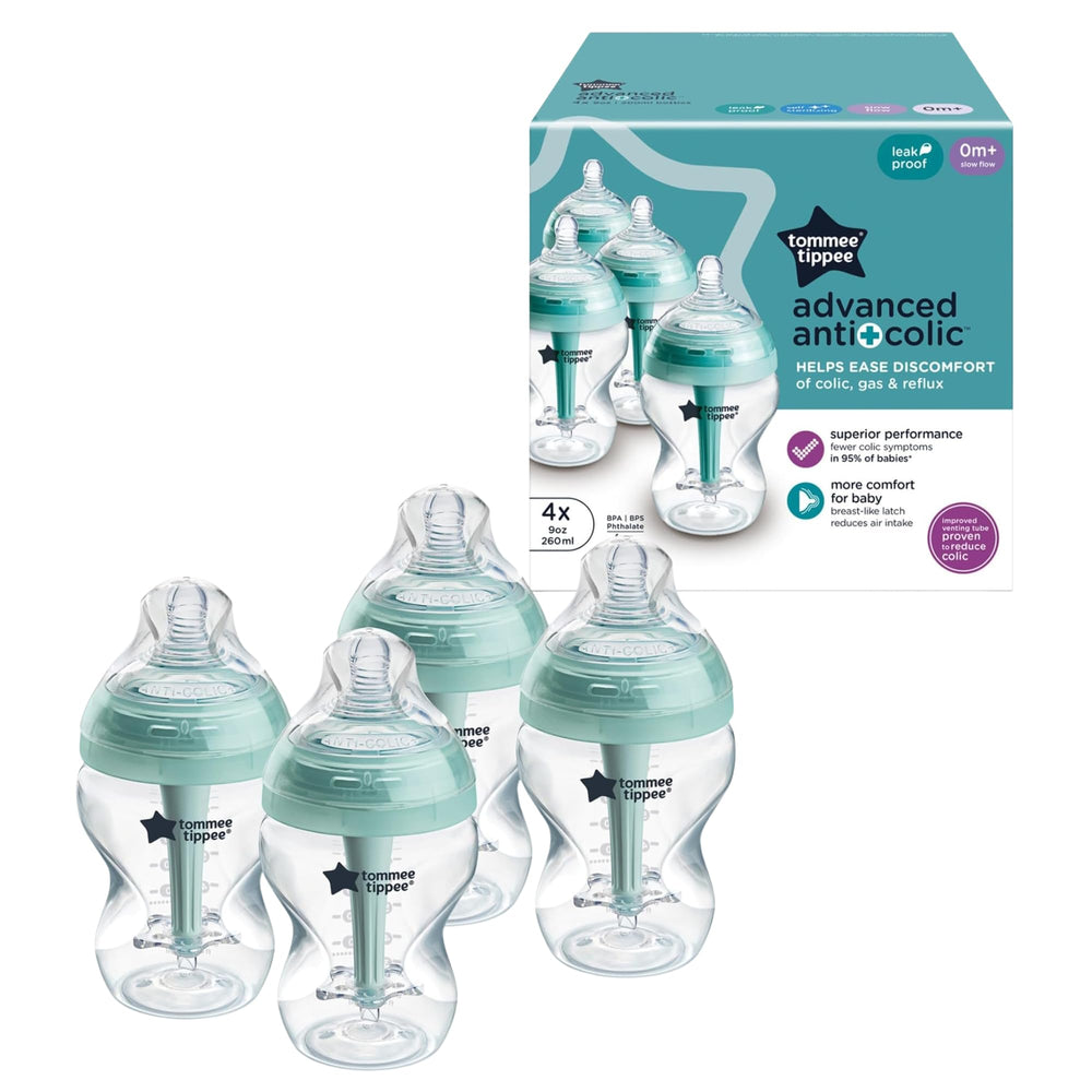 Tommee Tippee biberón frontal 9oz muestra diseño ergonómico y capacidad