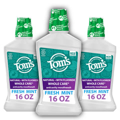 Tom's of Maine vista frontal del paquete de tres botellas, conveniencia y ahorro