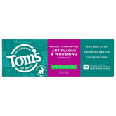 Tom's of Maine frente del tubo mostrando la marca y beneficio antiplaque