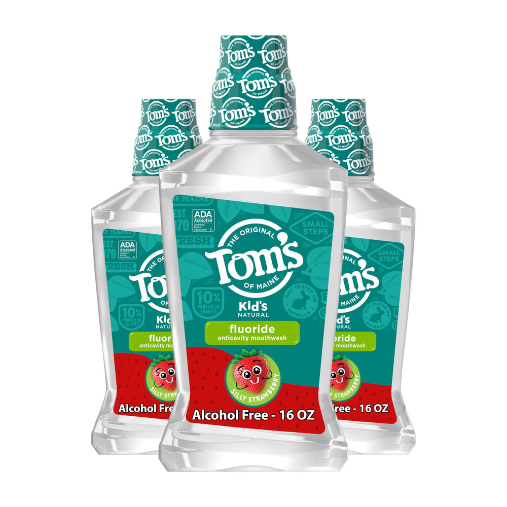 Tom's of Maine vista frontal del pack de tres botellas, práctico y duradero