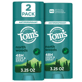 Tom's of Maine vista frontal del stick mostrando la fragancia North Woods y confianza duradera