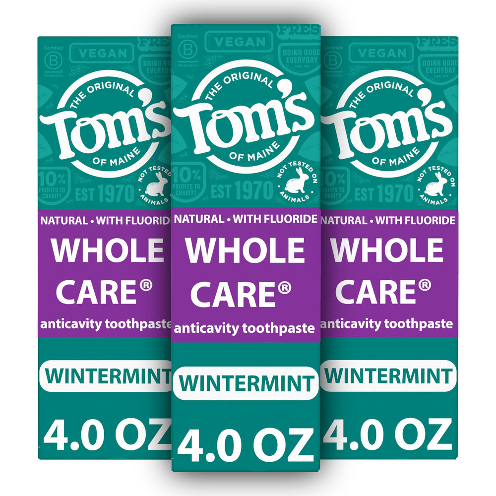 Tom's of Maine frente del paquete mostrando las tres unidades y beneficios
