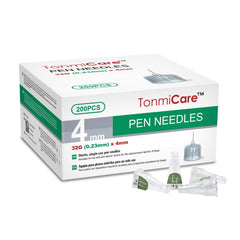 TonmiCare empaque frontal mostrando caja de 200 unidades y ventaja de almacenamiento