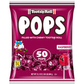 Tootsie Roll Tootsie Pops frambuesa paquete frontal muestra cantidad y diseño